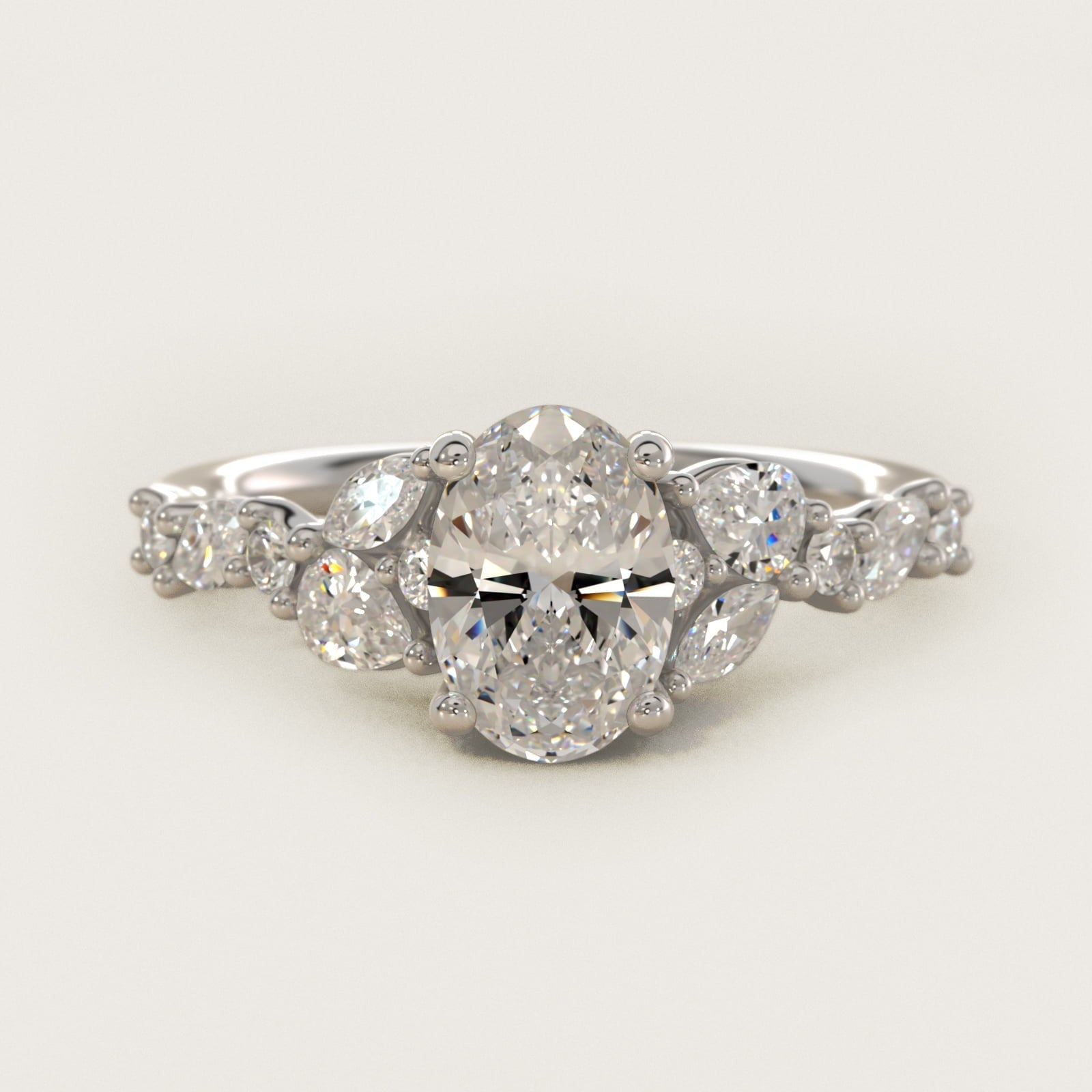 Romantic Pear and Round Diamond Twist Engagement Ring in Platinum (1/2 ct. tw.) - Oval Center