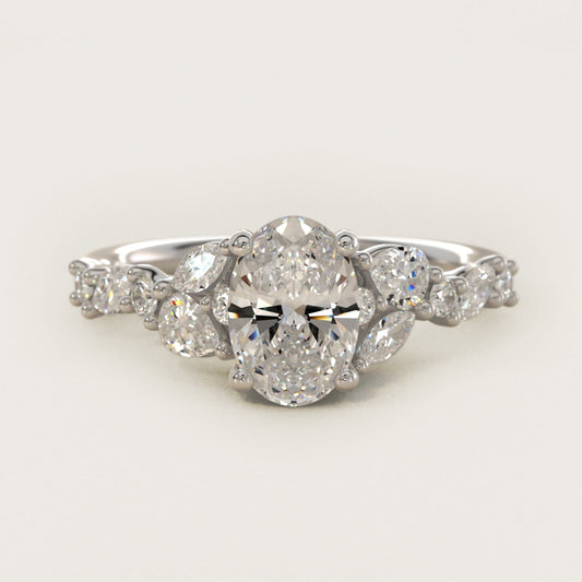 Romantic Pear and Round Diamond Twist Engagement Ring in Platinum (1/2 ct. tw.) - Oval Center