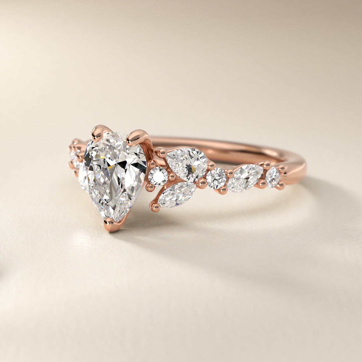 Romantic Pear and Round Diamond Twist Engagement Ring in 14k Rose Gold (1/2 ct. tw.) - Pear Center