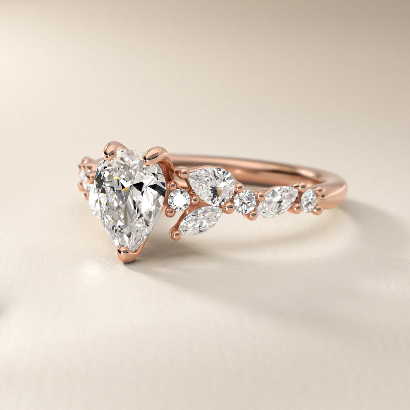 Romantic Pear and Round Diamond Twist Engagement Ring in 14k Rose Gold (1/2 ct. tw.) - Pear Center