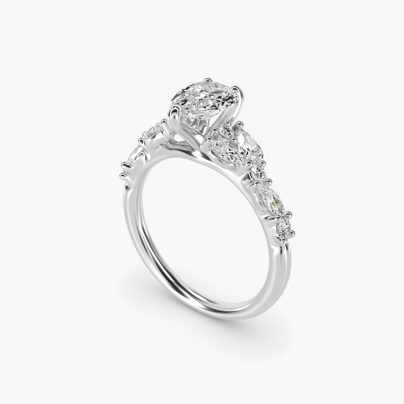 Romantic Pear and Round Diamond Twist Engagement Ring in 14k White Gold (1/2 ct. tw.) - Pear Center