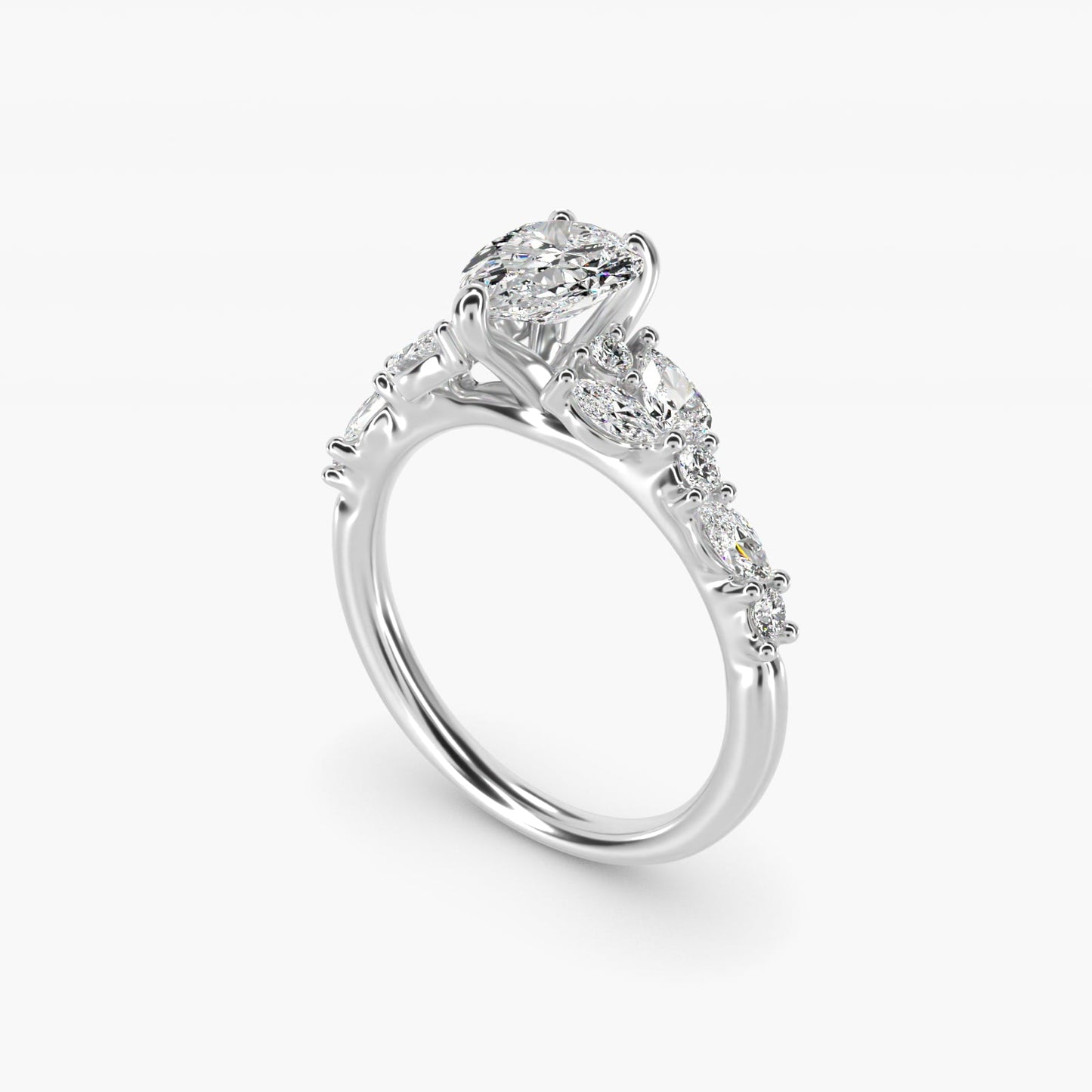 Romantic Pear and Round Diamond Twist Engagement Ring in 18k White Gold (1/2 ct. tw.) - Pear Center