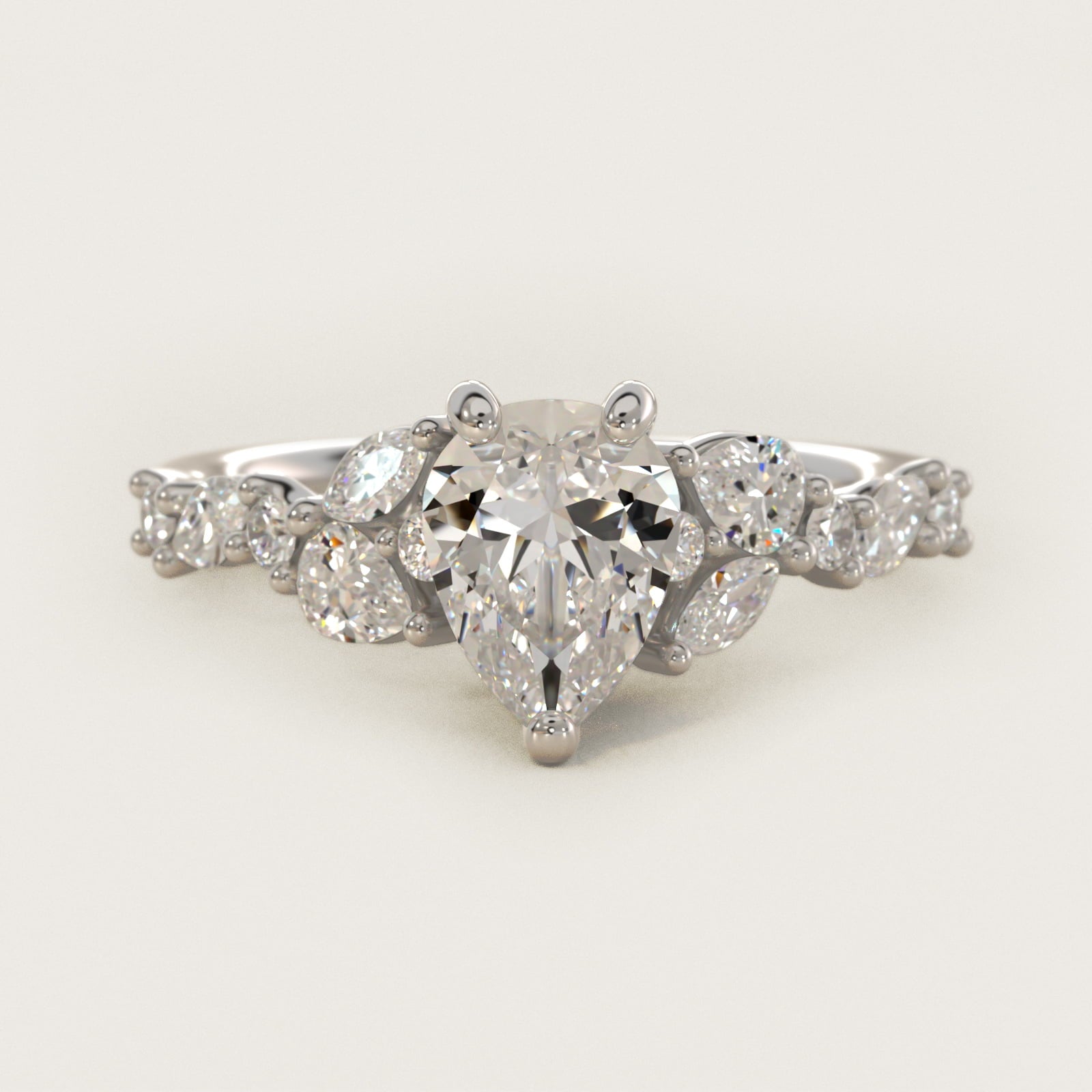 Romantic Pear and Round Diamond Twist Engagement Ring in 14k White Gold (1/2 ct. tw.) - Pear Center
