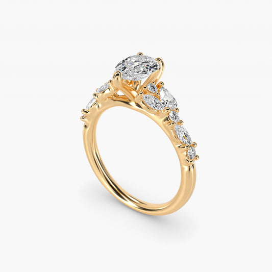 Romantic Pear and Round Diamond Twist Engagement Ring in 14k Yellow Gold (1/2 ct. tw.) - Pear Center
