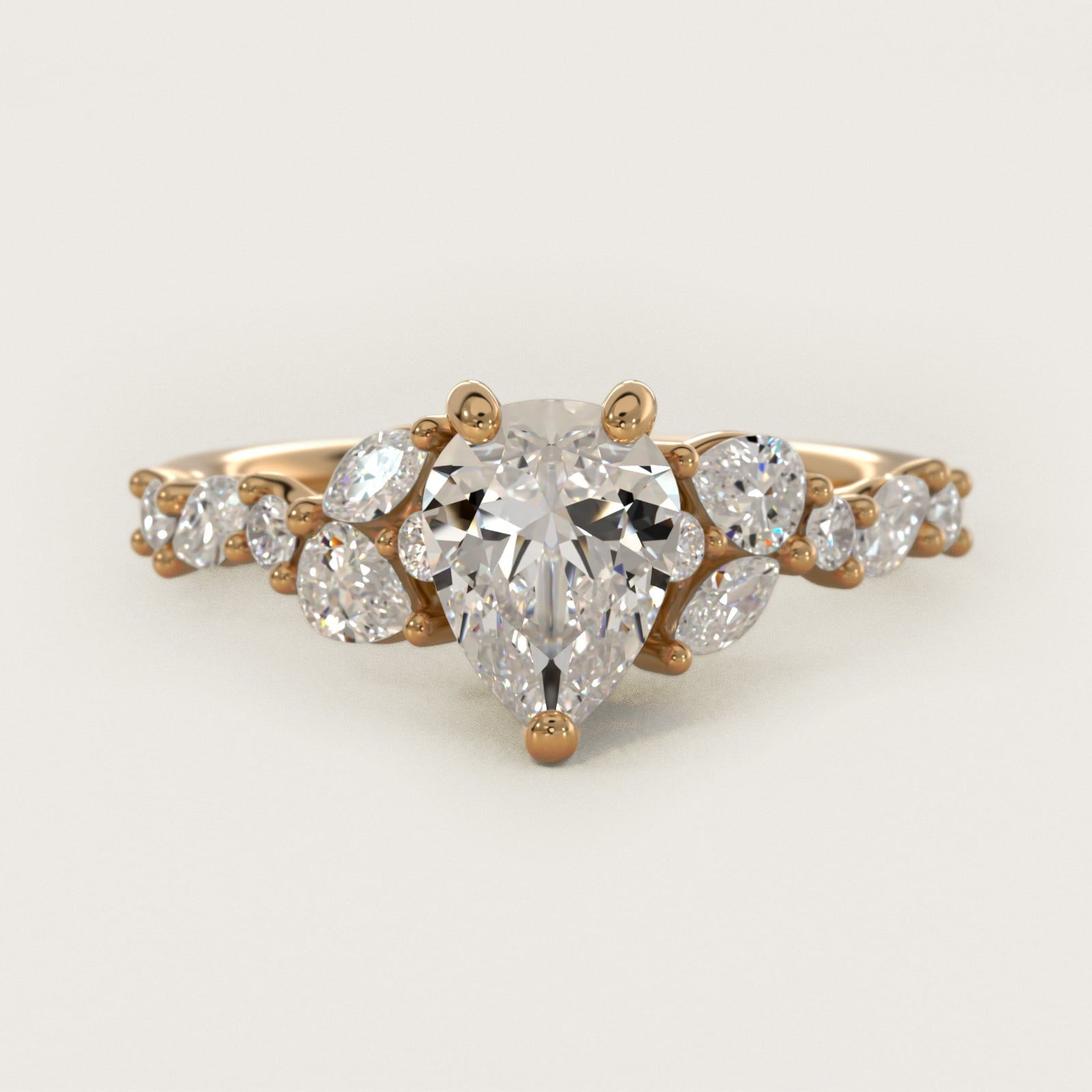 Romantic Pear and Round Diamond Twist Engagement Ring in 18k Yellow Gold (1/2 ct. tw.) - Pear Center