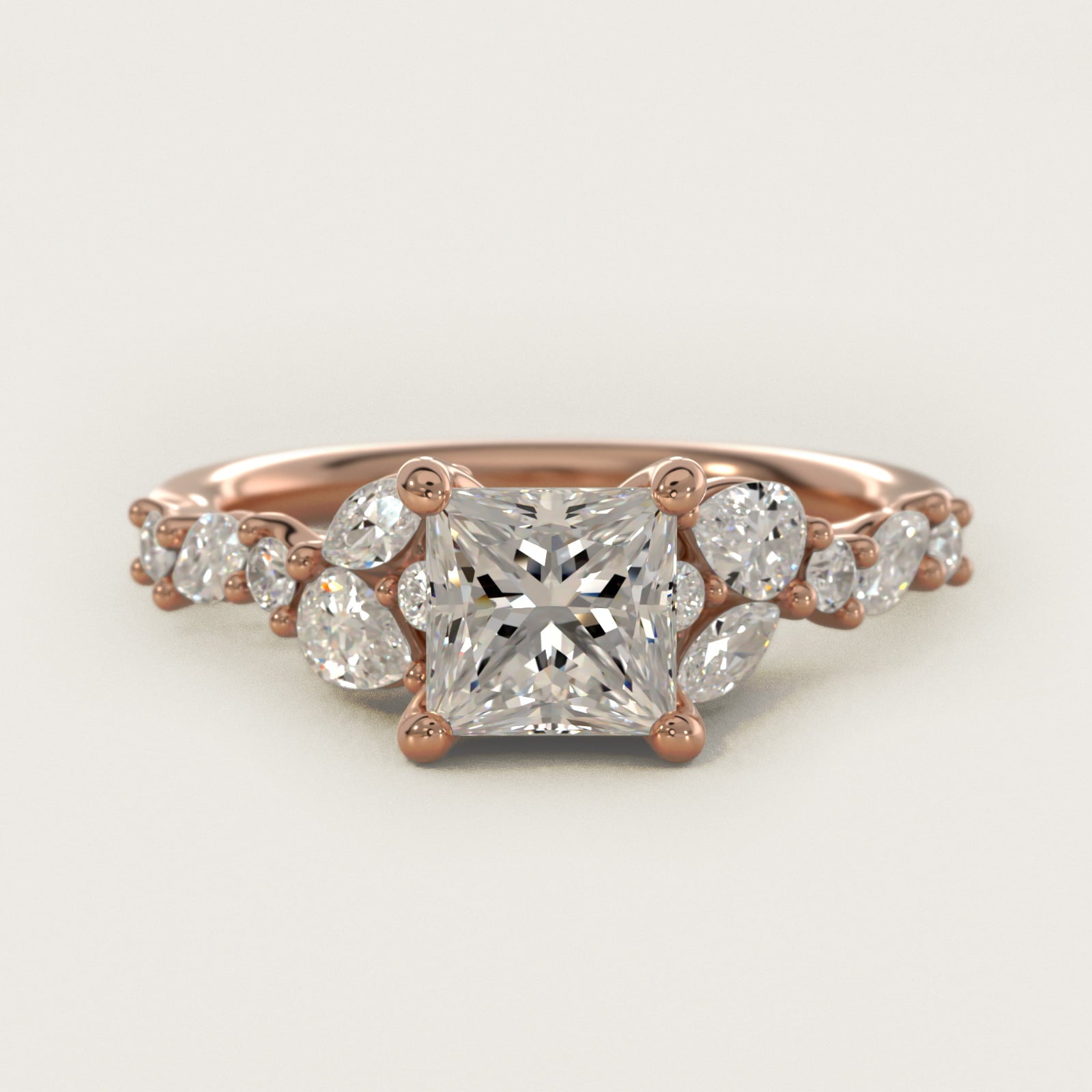 Romantic Pear and Round Diamond Twist Engagement Ring in 14k Rose Gold (1/2 ct. tw.) - Princess Center