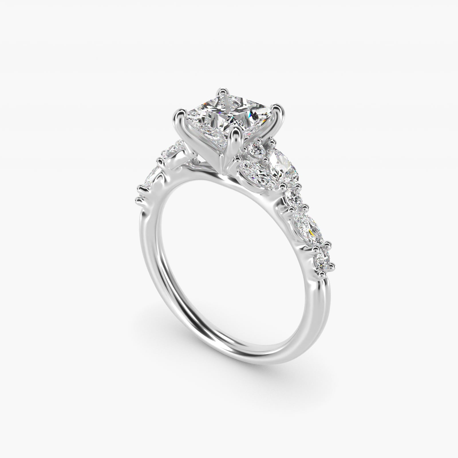 Romantic Pear and Round Diamond Twist Engagement Ring in 14k White Gold (1/2 ct. tw.) - Princess Center