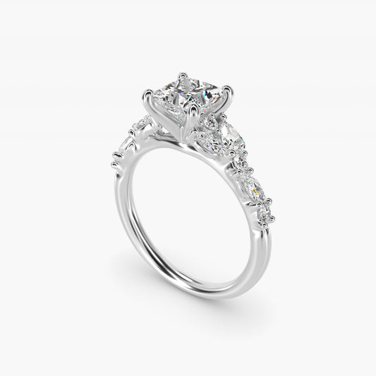 Romantic Pear and Round Diamond Twist Engagement Ring in 14k White Gold (1/2 ct. tw.) - Princess Center