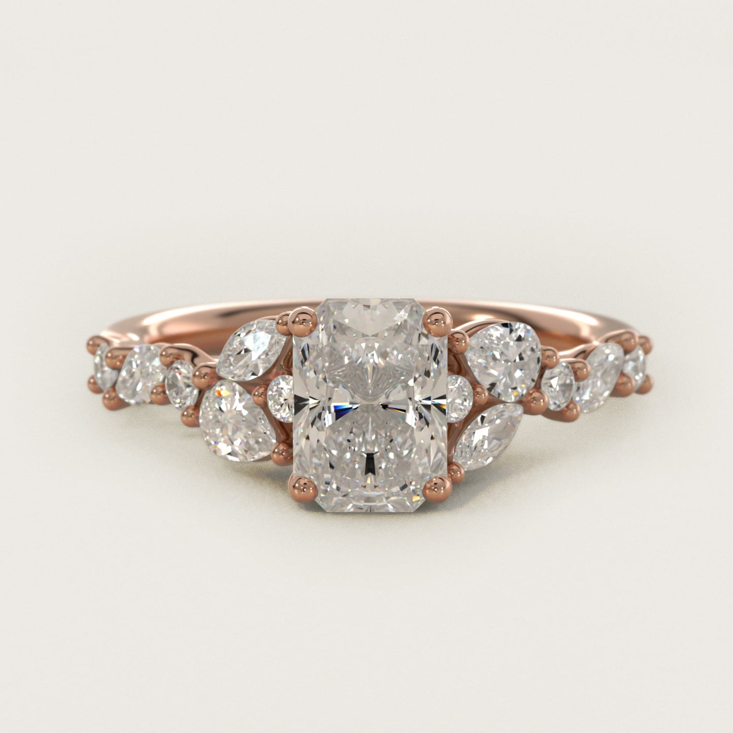 Romantic Pear and Round Diamond Twist Engagement Ring in 14k Rose Gold (1/2 ct. tw.) - Radiant Center