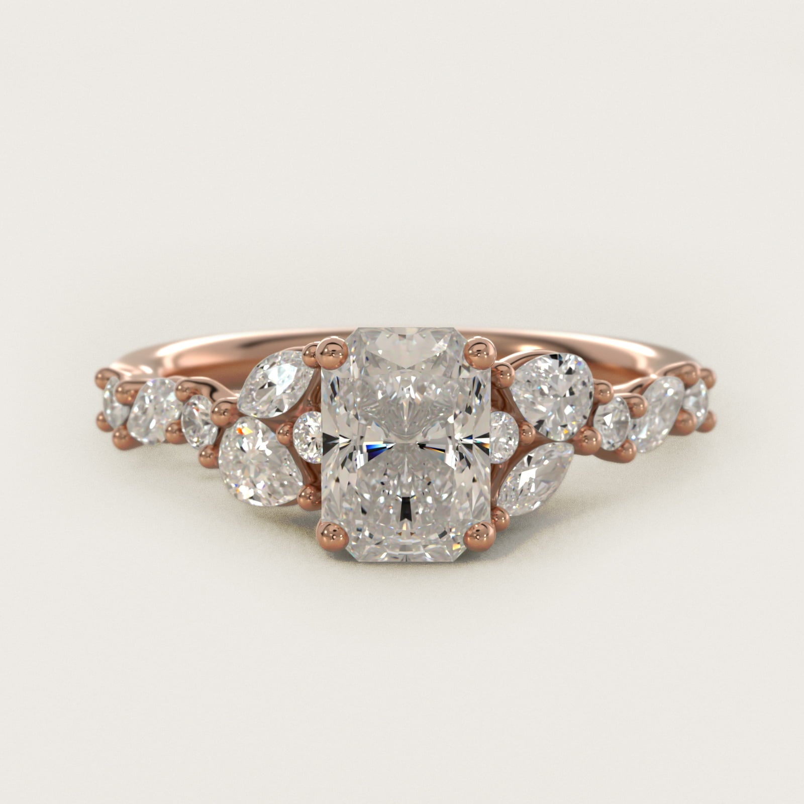 Romantic Pear and Round Diamond Twist Engagement Ring in 14k Rose Gold (1/2 ct. tw.) - Radiant Center
