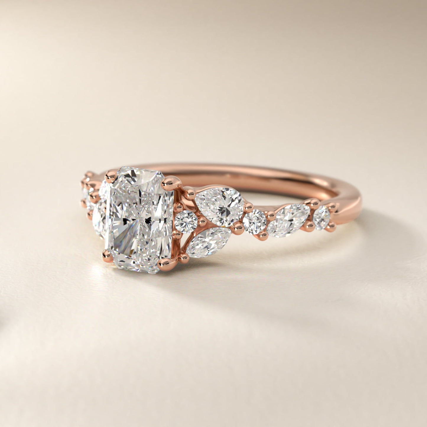 Romantic Pear and Round Diamond Twist Engagement Ring in 14k Rose Gold (1/2 ct. tw.) - Radiant Center