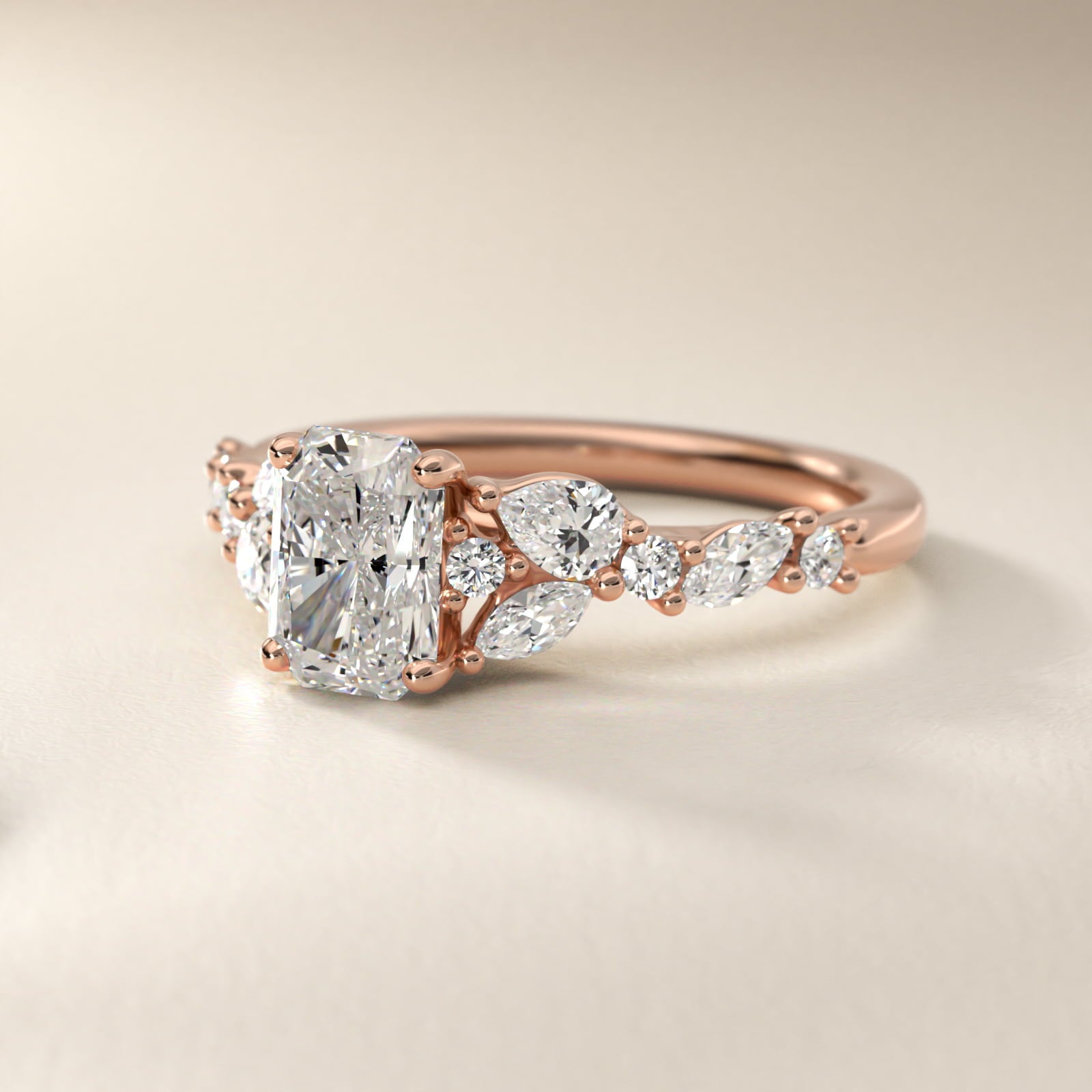 Romantic Pear and Round Diamond Twist Engagement Ring in 14k Rose Gold (1/2 ct. tw.) - Radiant Center