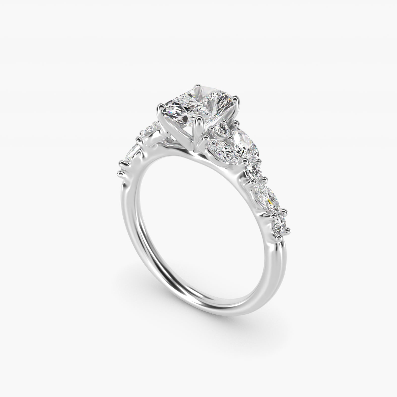 Romantic Pear and Round Diamond Twist Engagement Ring in 18k White Gold (1/2 ct. tw.) - Radiant Center
