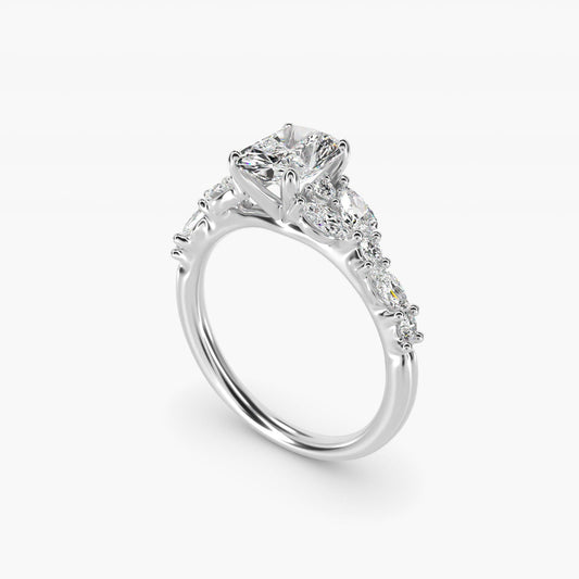 Romantic Pear and Round Diamond Twist Engagement Ring in 18k White Gold (1/2 ct. tw.) - Radiant Center