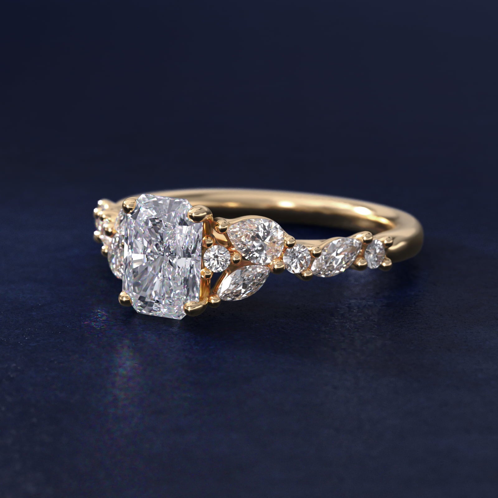 Romantic Pear and Round Diamond Twist Engagement Ring in 14k Yellow Gold (1/2 ct. tw.) - Radiant Center