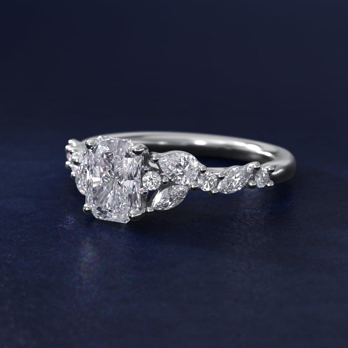 Romantic Pear and Round Diamond Twist Engagement Ring in Platinum (1/2 ct. tw.) - Radiant Center