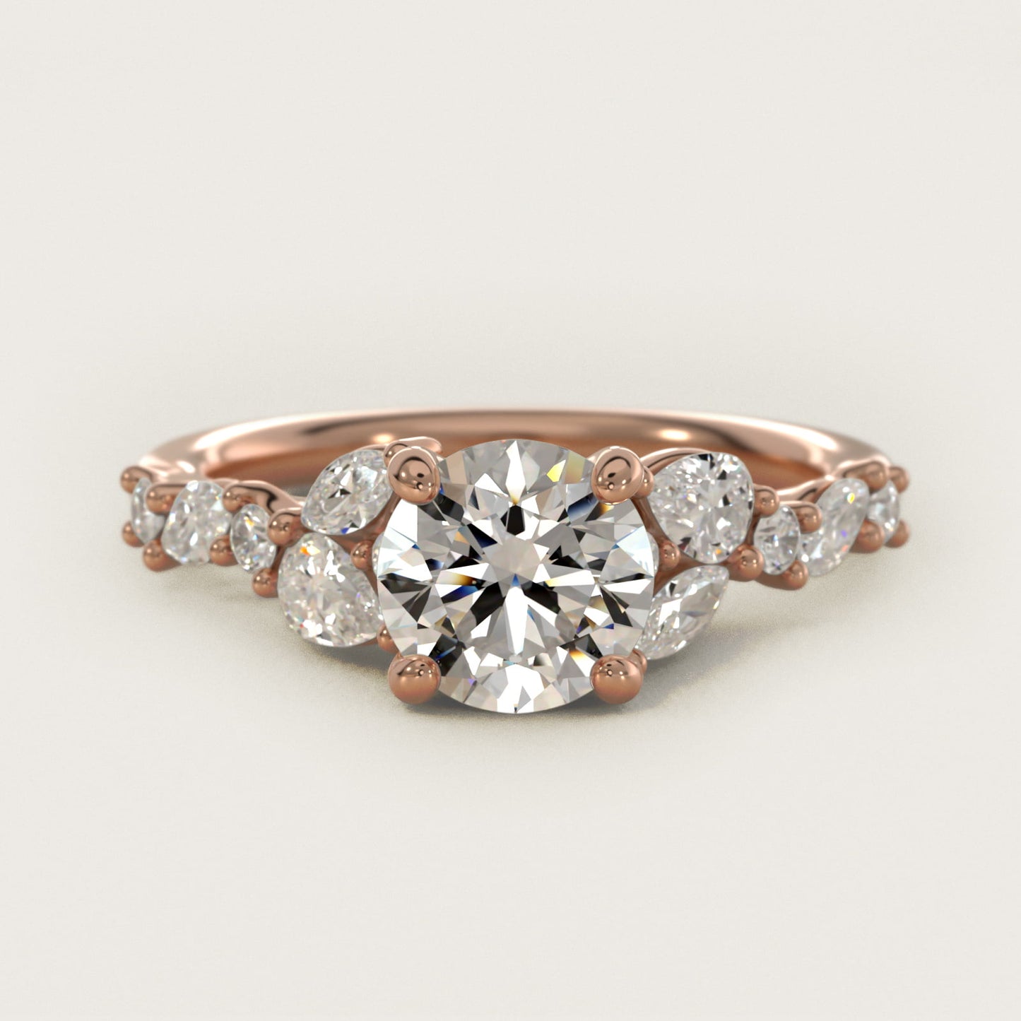 Romantic Pear and Round Diamond Twist Engagement Ring in 14k Rose Gold (1/2 ct. tw.) - Round Center