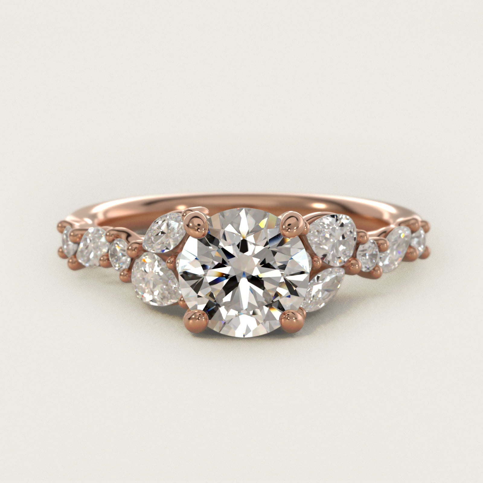 Romantic Pear and Round Diamond Twist Engagement Ring in 14k Rose Gold (1/2 ct. tw.) - Round Center
