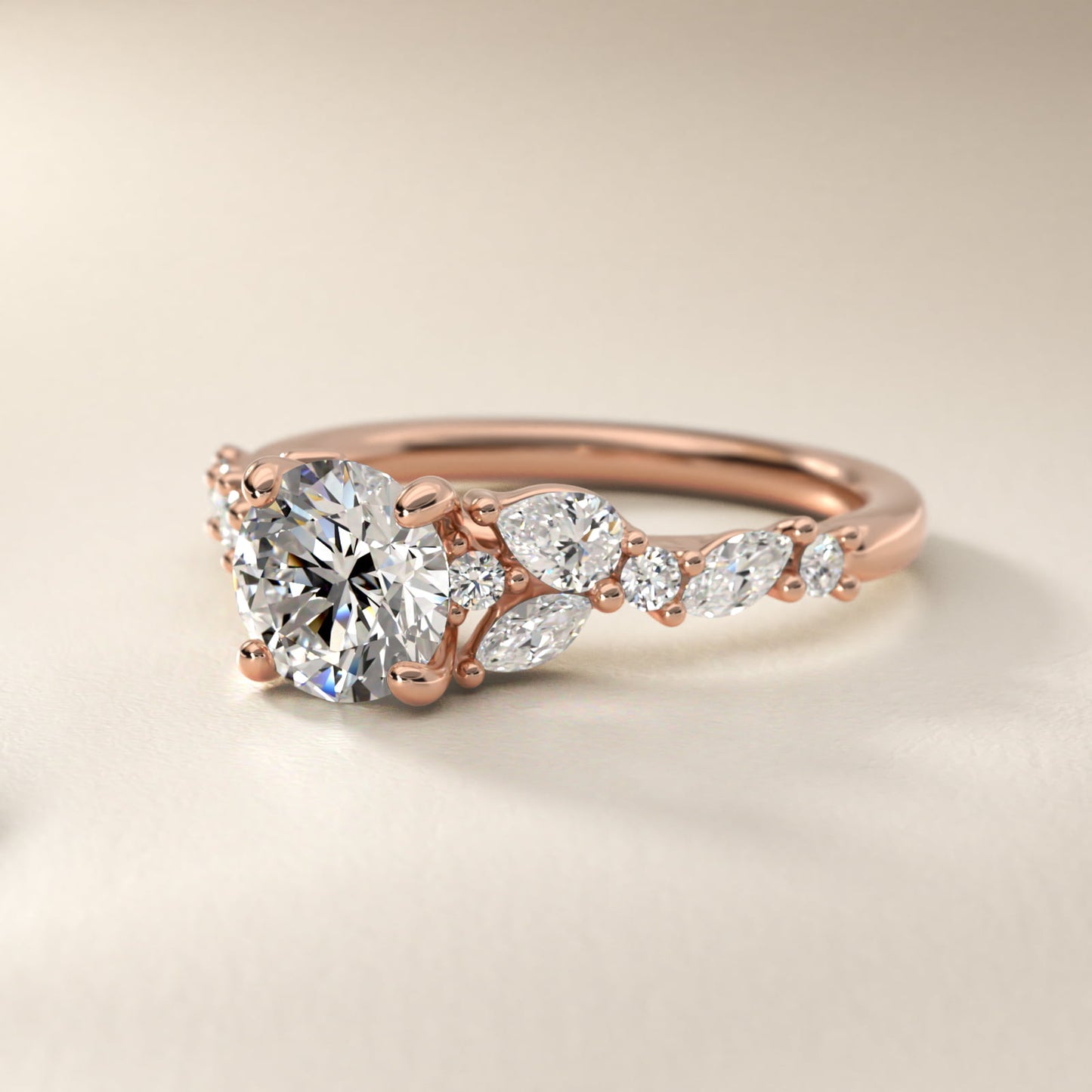 Romantic Pear and Round Diamond Twist Engagement Ring in 14k Rose Gold (1/2 ct. tw.) - Round Center