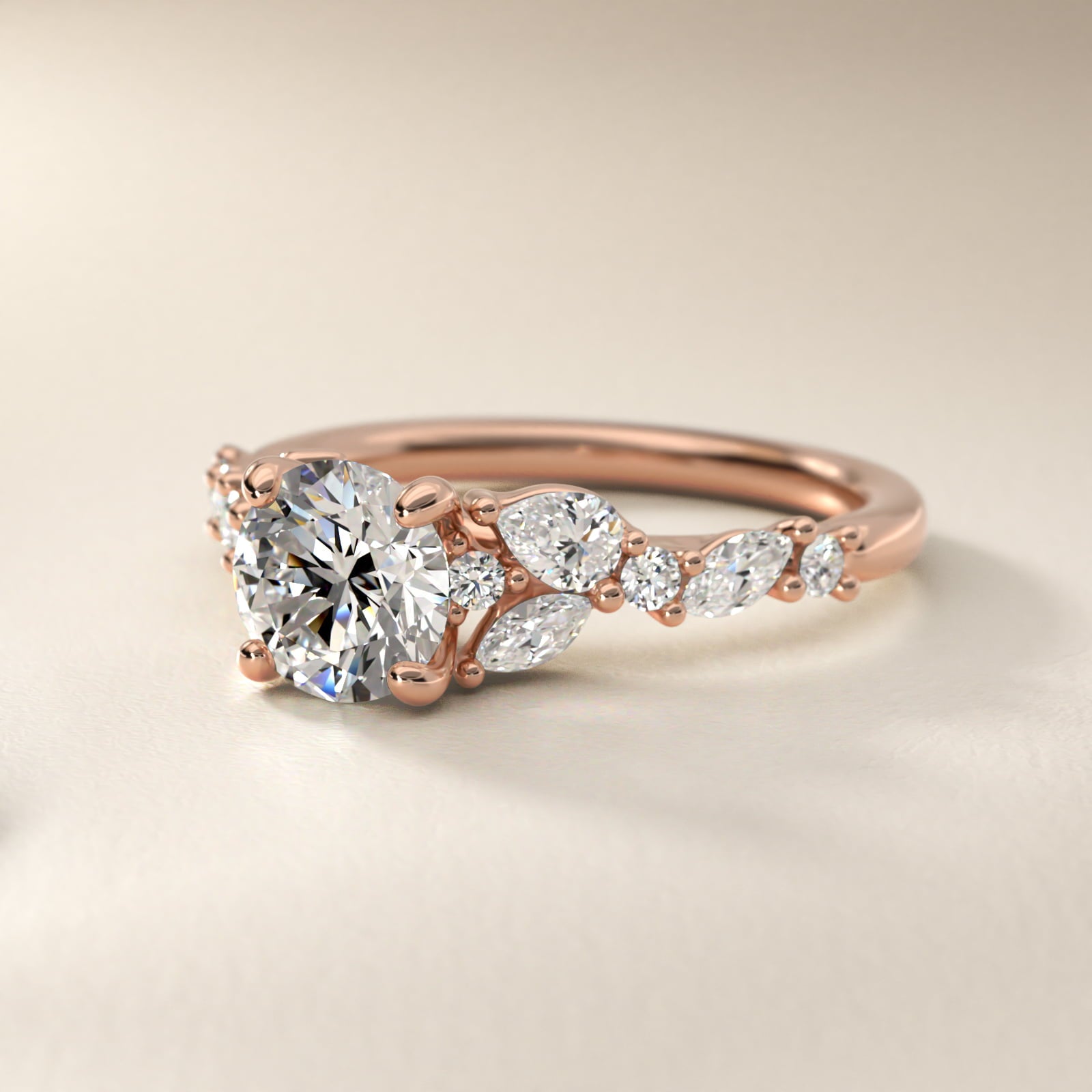 Romantic Pear and Round Diamond Twist Engagement Ring in 14k Rose Gold (1/2 ct. tw.) - Round Center
