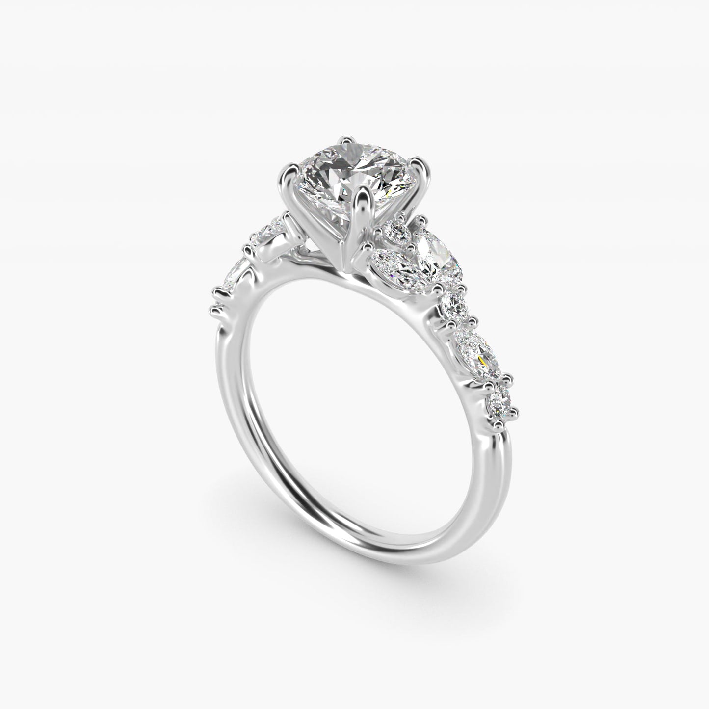 Romantic Pear and Round Diamond Twist Engagement Ring in 14k White Gold (1/2 ct. tw.) - Round Center