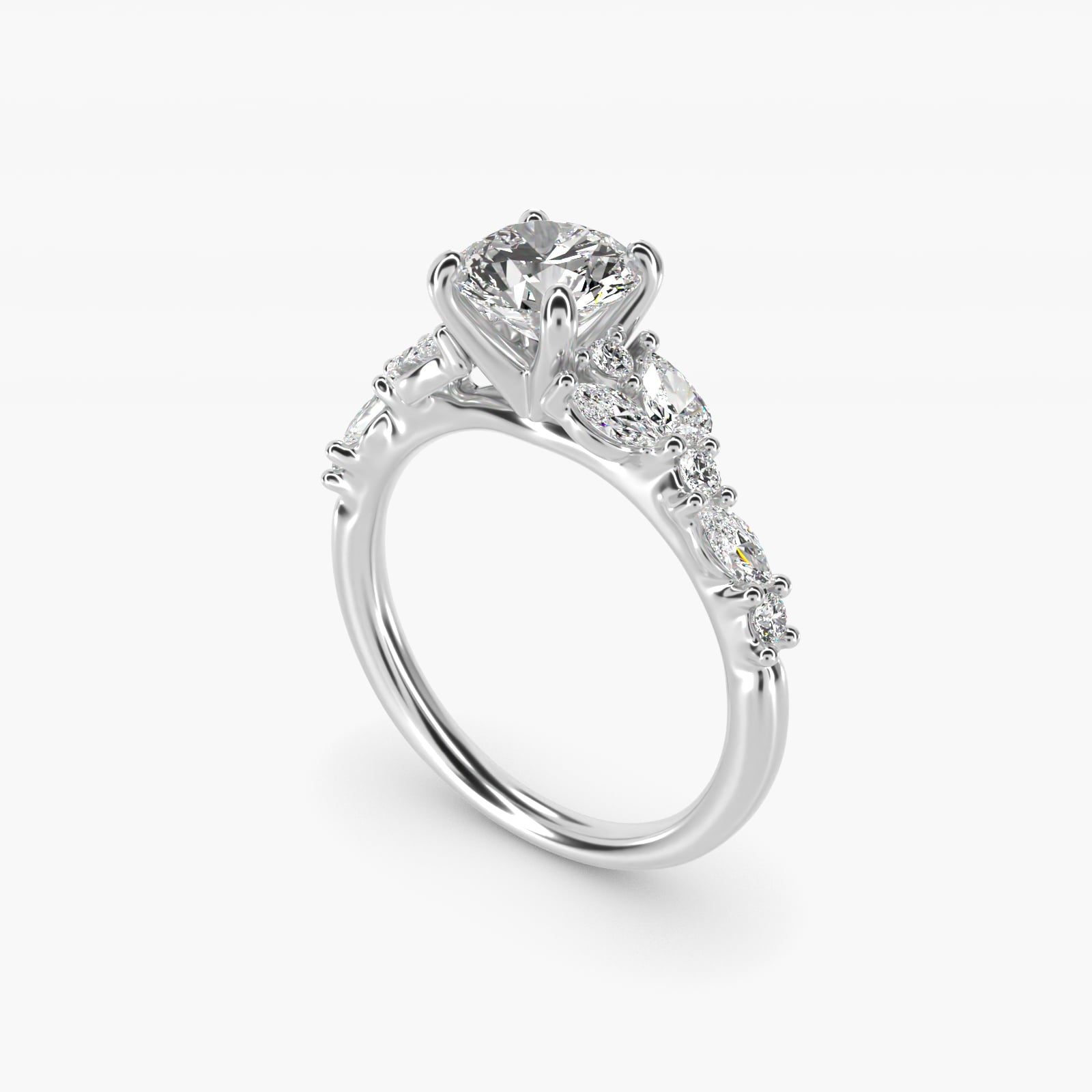 Romantic Pear and Round Diamond Twist Engagement Ring in 14k White Gold (1/2 ct. tw.) - Round Center