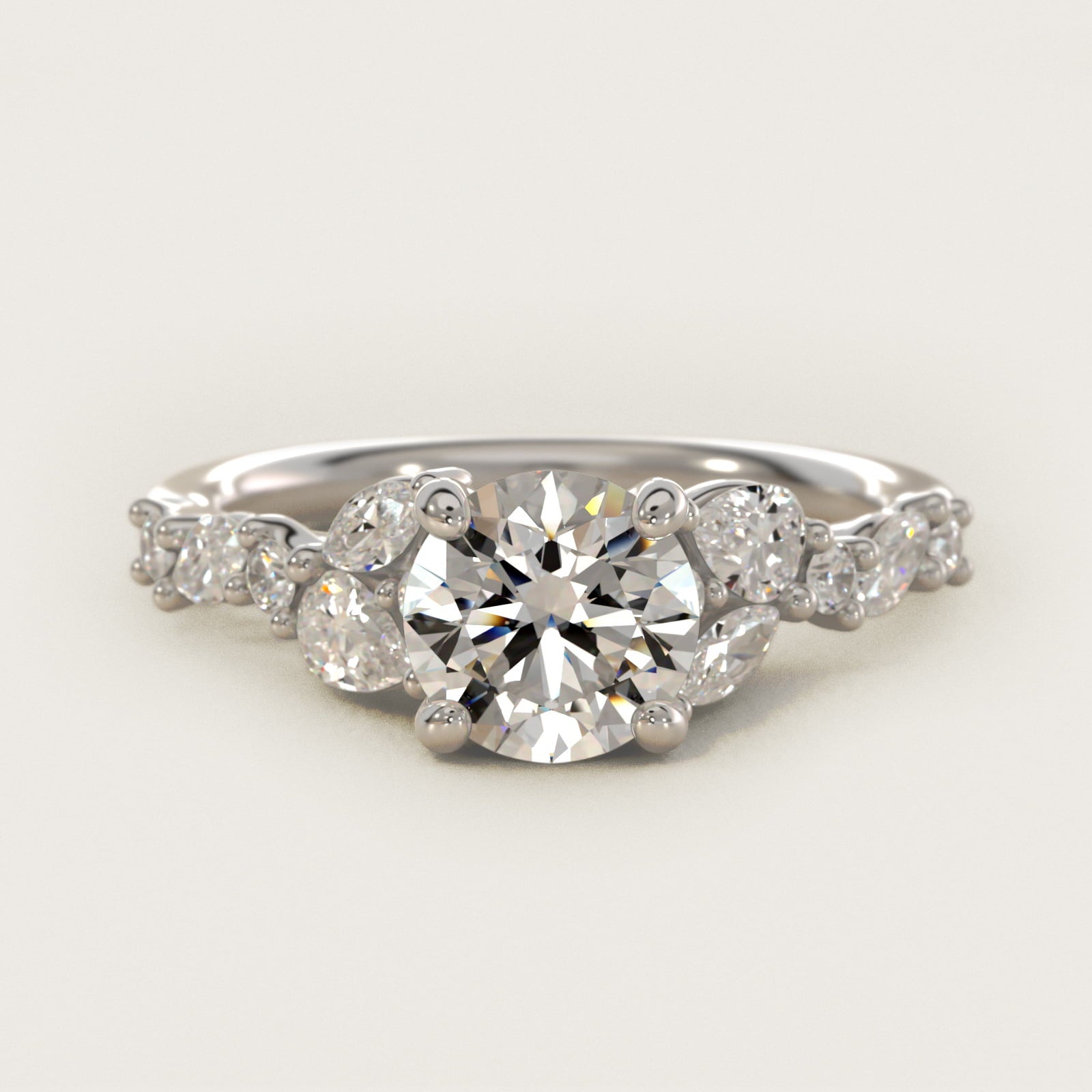 Romantic Pear and Round Diamond Twist Engagement Ring in 14k White Gold (1/2 ct. tw.) - Round Center