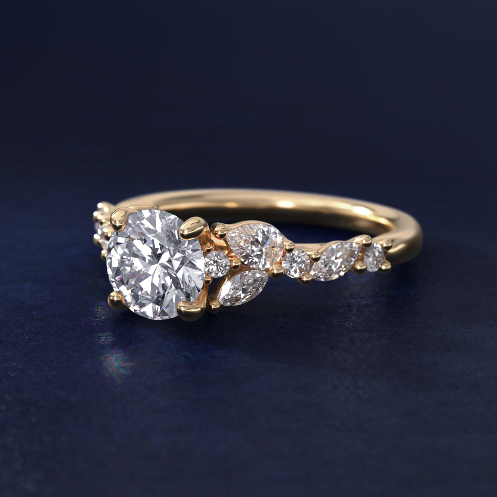 Romantic Pear and Round Diamond Twist Engagement Ring in 14k Yellow Gold (1/2 ct. tw.) - Round Center