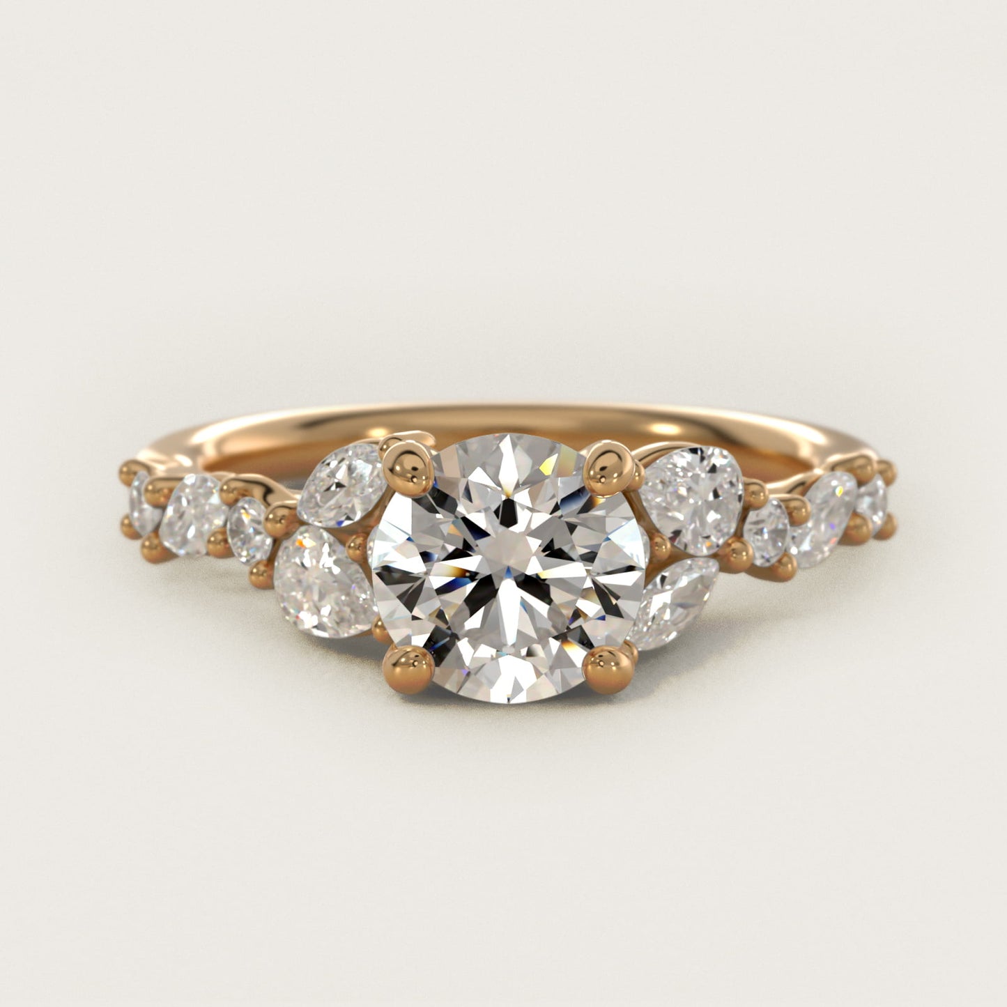 Romantic Pear and Round Diamond Twist Engagement Ring in 14k Yellow Gold (1/2 ct. tw.) - Round Center