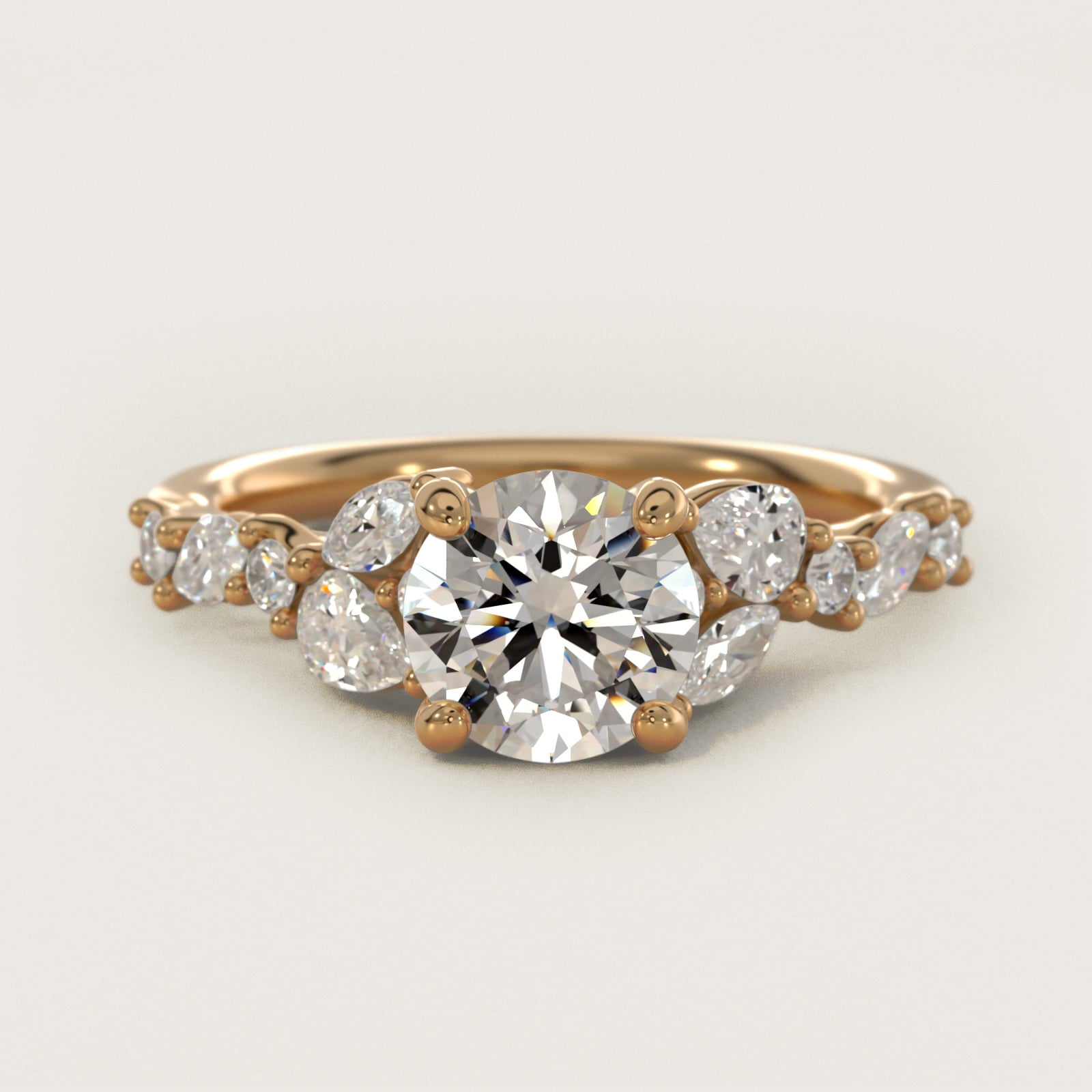 Romantic Pear and Round Diamond Twist Engagement Ring in 14k Yellow Gold (1/2 ct. tw.) - Round Center