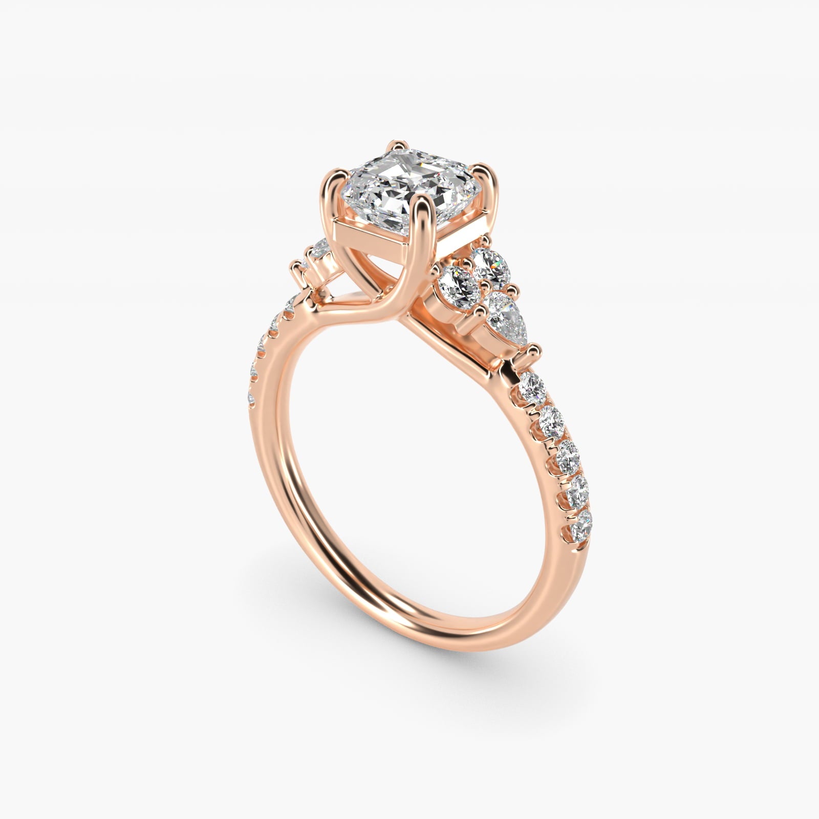 Romantic Round and Pear Cluster Diamond Engagement Ring in 14k Rose Gold (1/3 ct. tw.) - Asscher Center