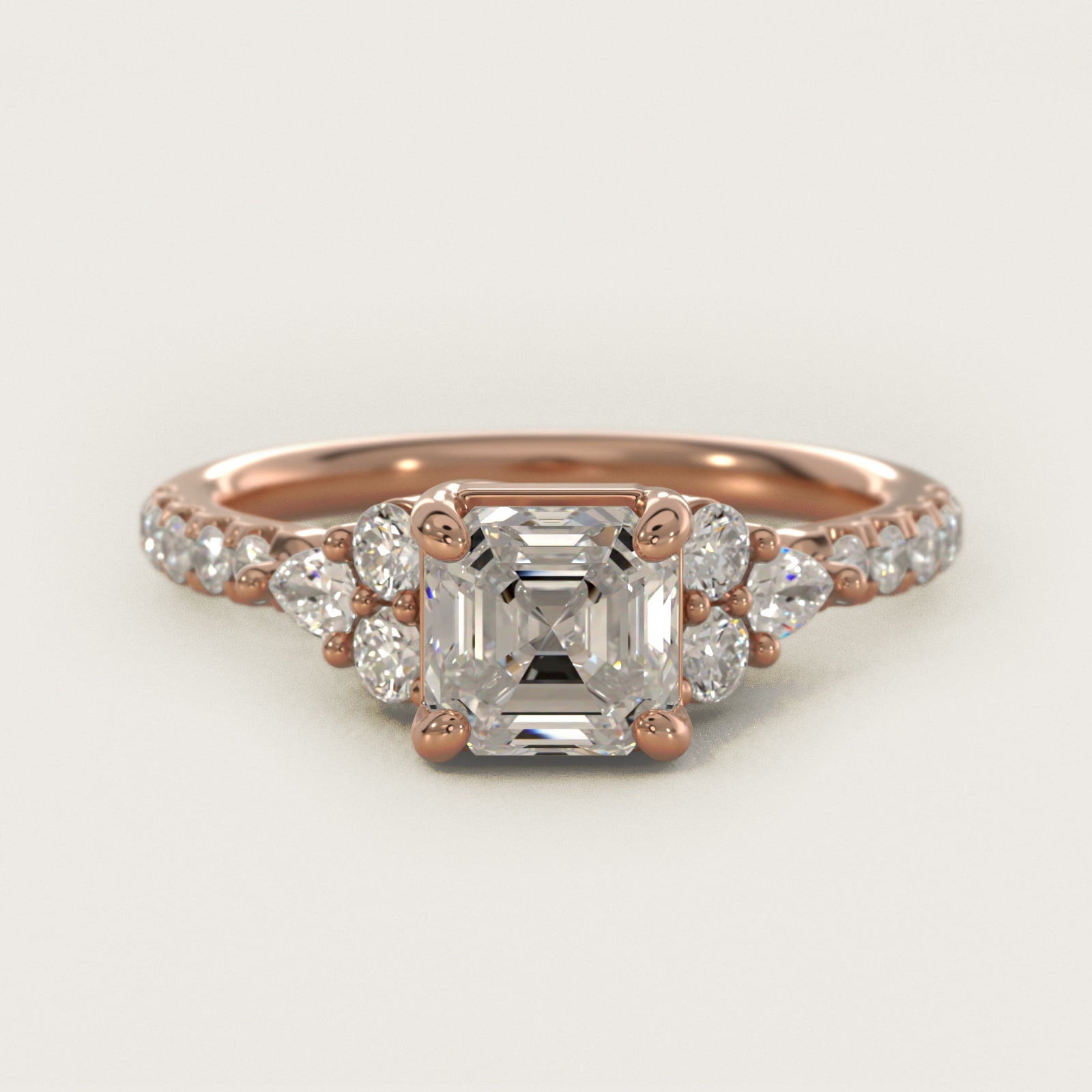 Romantic Round and Pear Cluster Diamond Engagement Ring in 14k Rose Gold (1/3 ct. tw.) - Asscher Center
