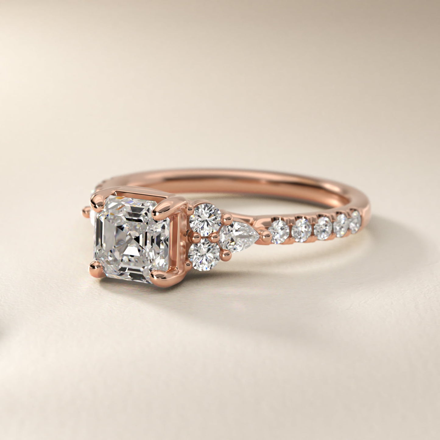 Romantic Round and Pear Cluster Diamond Engagement Ring in 14k Rose Gold (1/3 ct. tw.) - Asscher Center