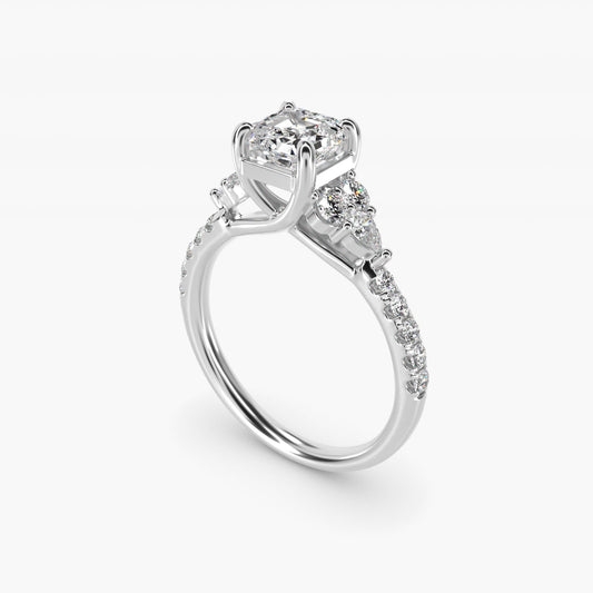 Romantic Round and Pear Cluster Diamond Engagement Ring in 14k White Gold (1/3 ct. tw.) - Asscher Center