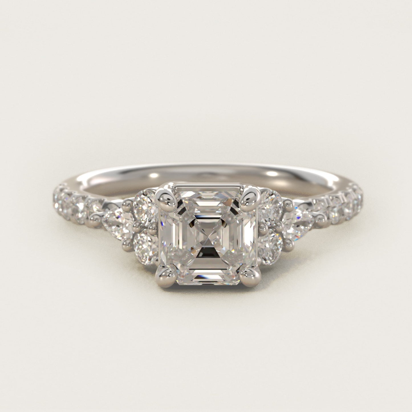Romantic Round and Pear Cluster Diamond Engagement Ring in 14k White Gold (1/3 ct. tw.) - Asscher Center