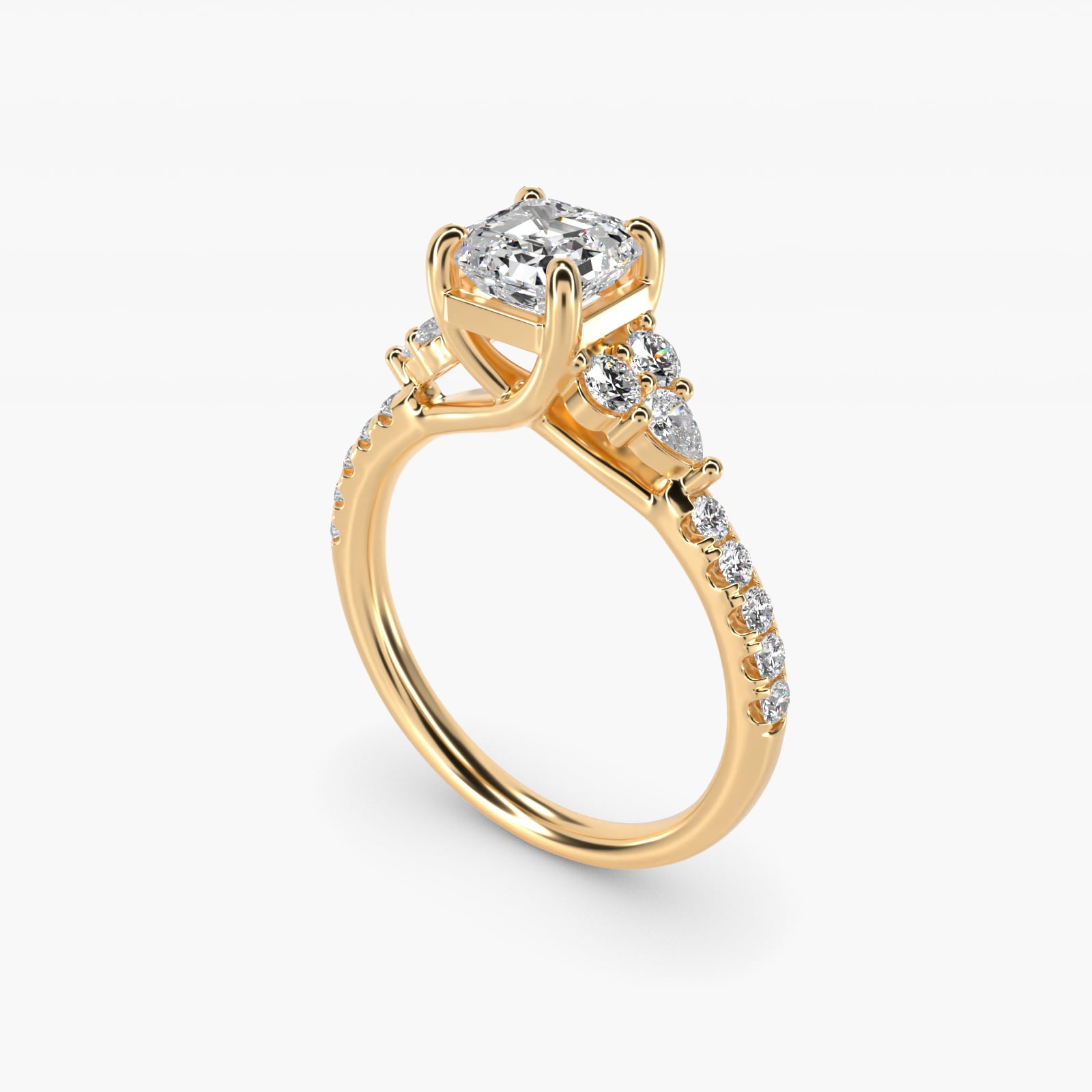 Romantic Round and Pear Cluster Diamond Engagement Ring in 14k Yellow Gold (1/3 ct. tw.) - Asscher Center