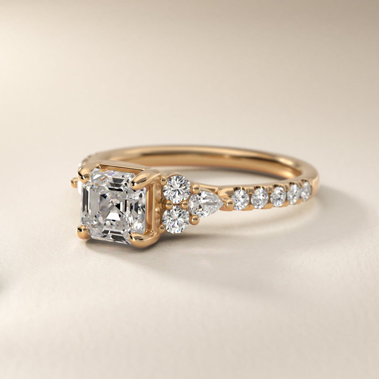 Romantic Round and Pear Cluster Diamond Engagement Ring in 18k Yellow Gold (1/3 ct. tw.) - Asscher Center