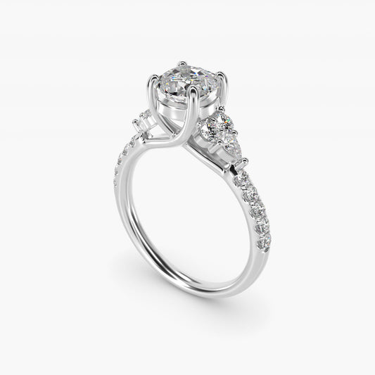 Romantic Round and Pear Cluster Diamond Engagement Ring in Platinum (1/3 ct. tw.) - Cushion Center