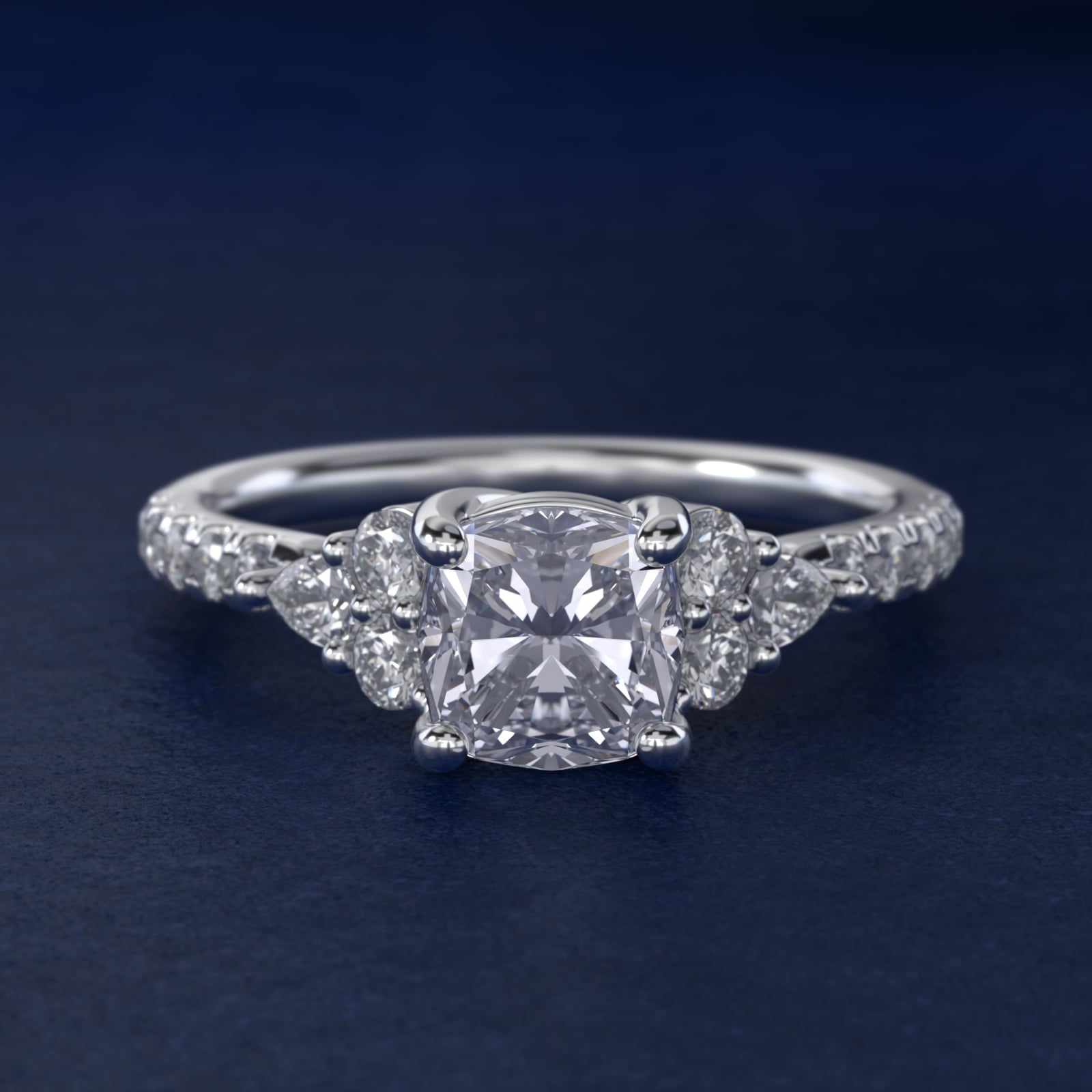 Romantic Round and Pear Cluster Diamond Engagement Ring in Platinum (1/3 ct. tw.) - Cushion Center