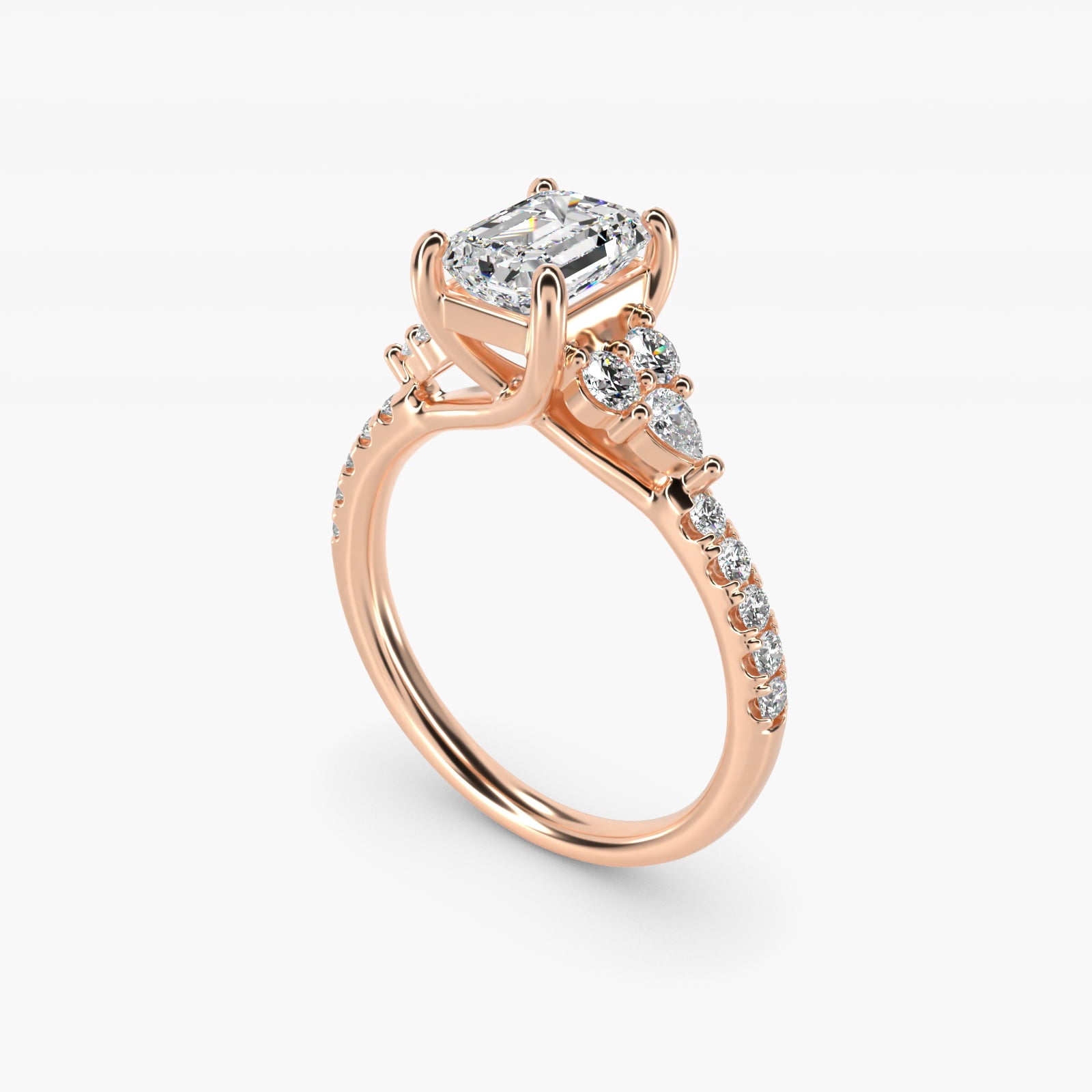 Romantic Round and Pear Cluster Diamond Engagement Ring in 18k Rose Gold (1/3 ct. tw.) - Emerald Center
