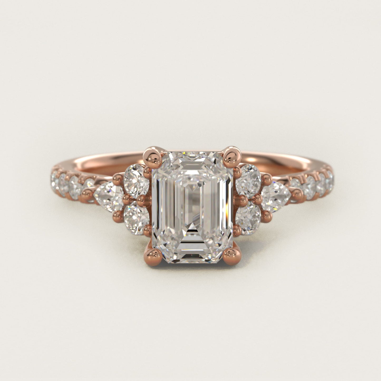 Romantic Round and Pear Cluster Diamond Engagement Ring in 14k Rose Gold (1/3 ct. tw.) - Emerald Center