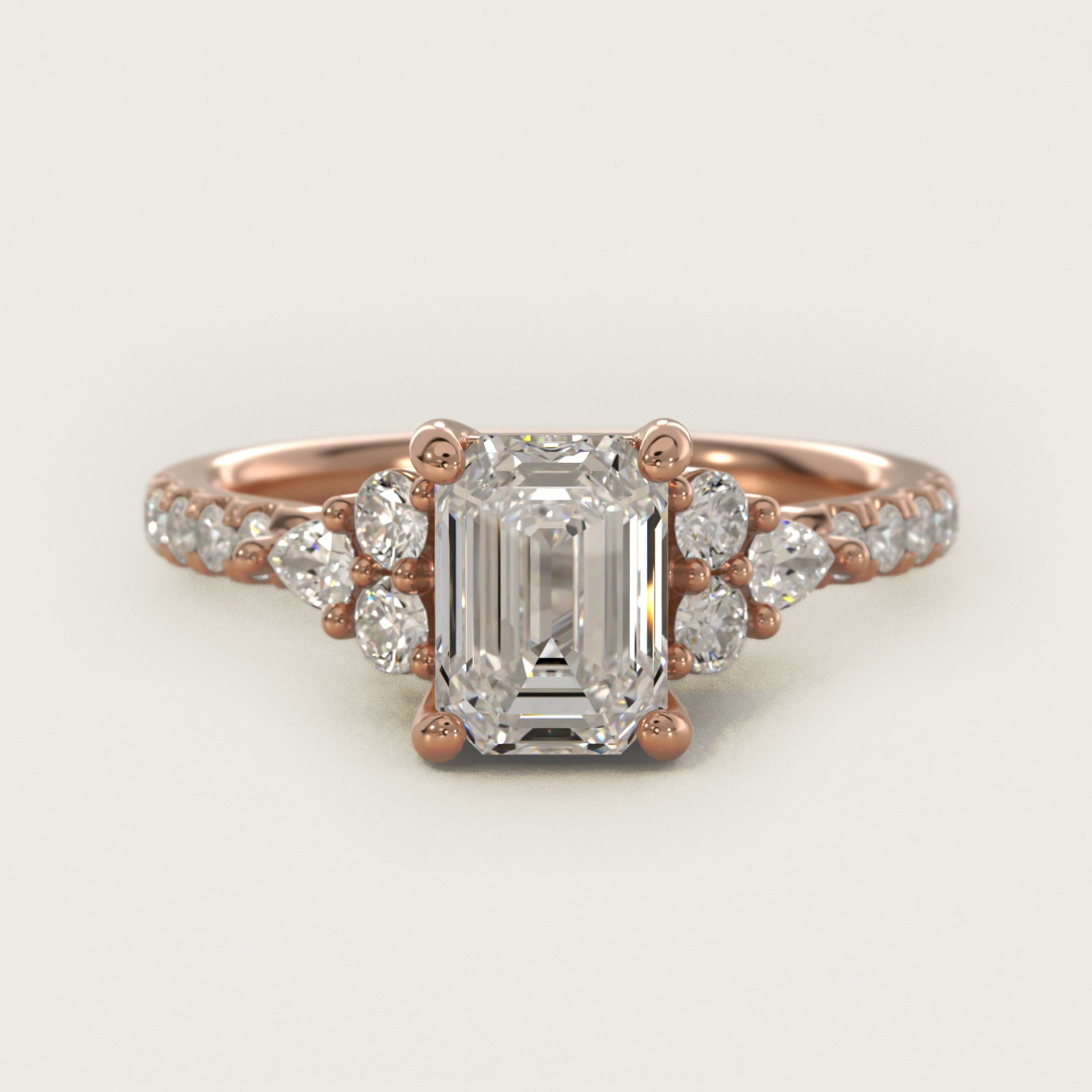Romantic Round and Pear Cluster Diamond Engagement Ring in 14k Rose Gold (1/3 ct. tw.) - Emerald Center