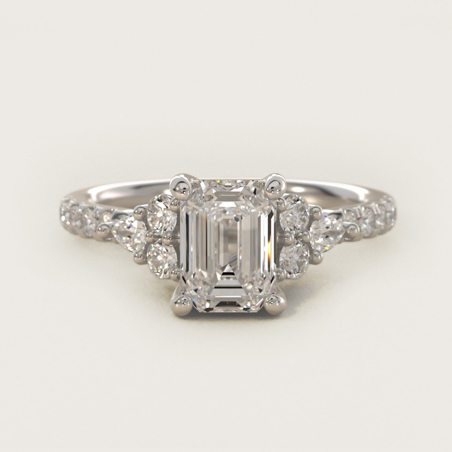 Romantic Round and Pear Cluster Diamond Engagement Ring in 18k White Gold (1/3 ct. tw.) - Emerald Center