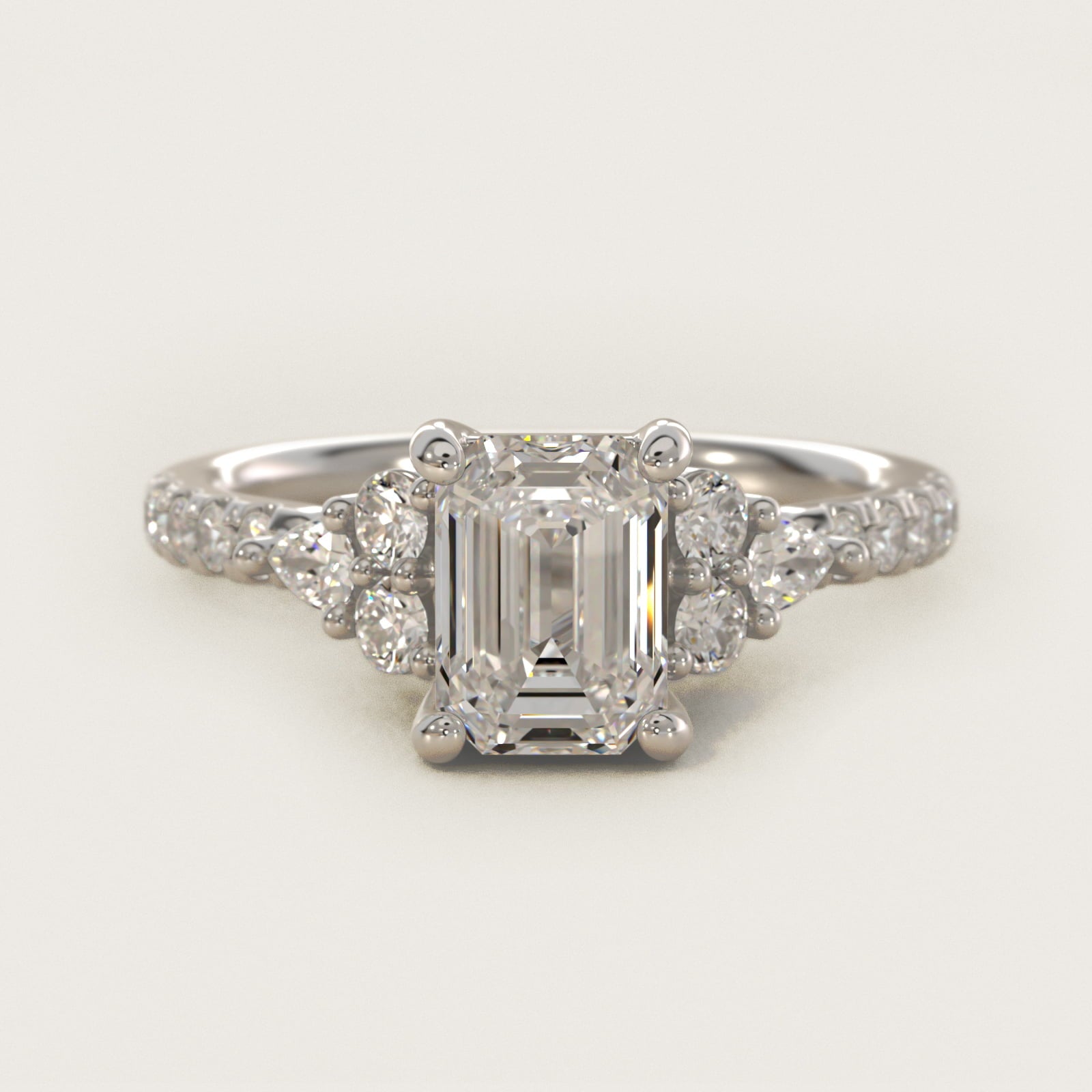 Romantic Round and Pear Cluster Diamond Engagement Ring in 18k White Gold (1/3 ct. tw.) - Emerald Center