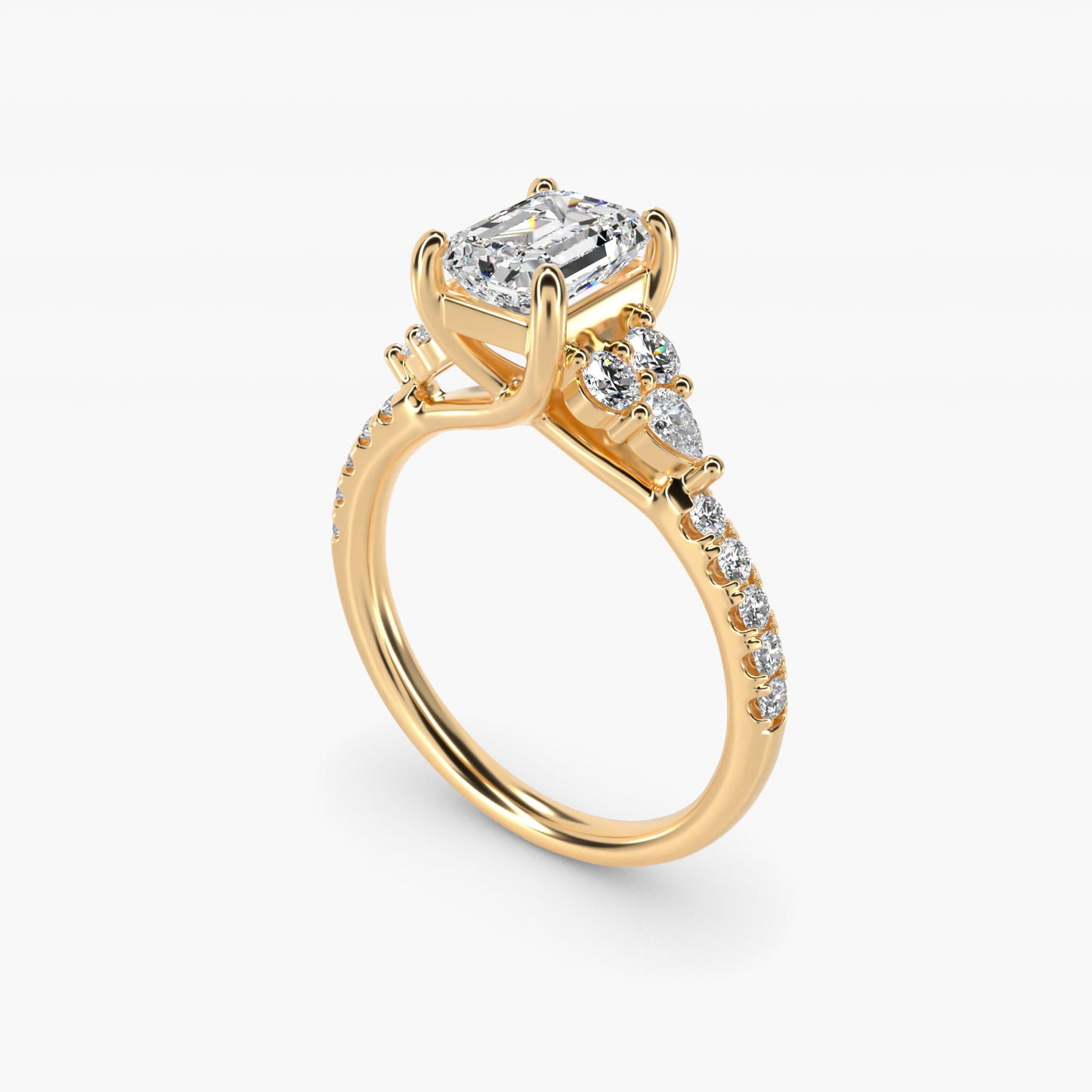 Romantic Round and Pear Cluster Diamond Engagement Ring in 18k Yellow Gold (1/3 ct. tw.) - Emerald Center