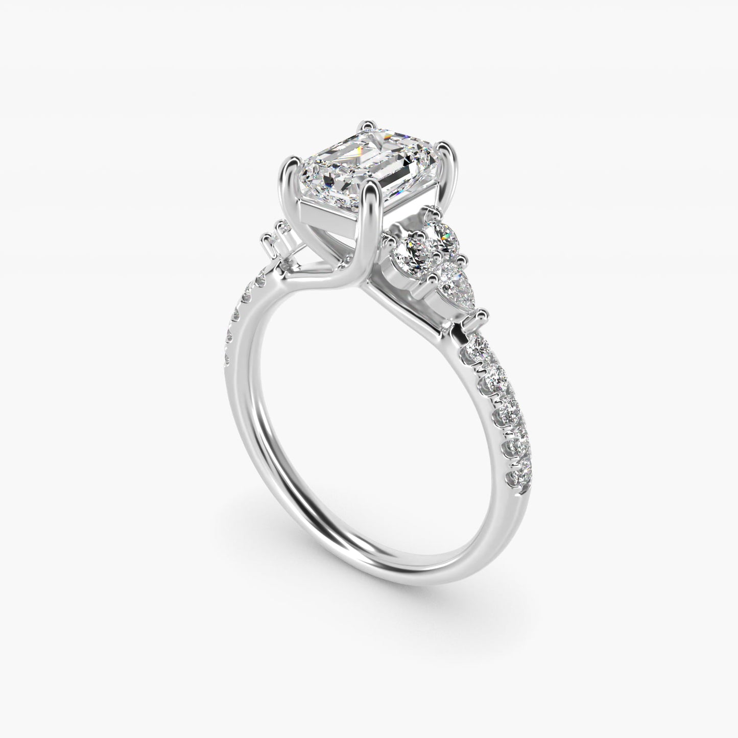 Romantic Round and Pear Cluster Diamond Engagement Ring in Platinum (1/3 ct. tw.) - Emerald Center