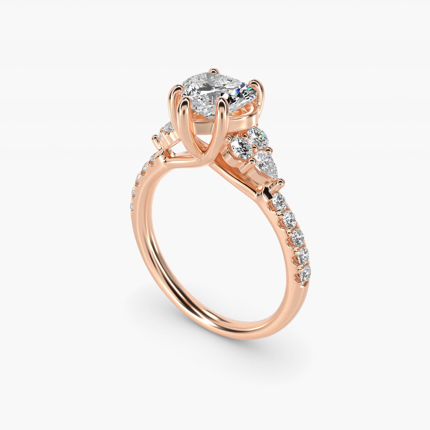 Romantic Round and Pear Cluster Diamond Engagement Ring in 18k Rose Gold (1/3 ct. tw.) - Heart Center