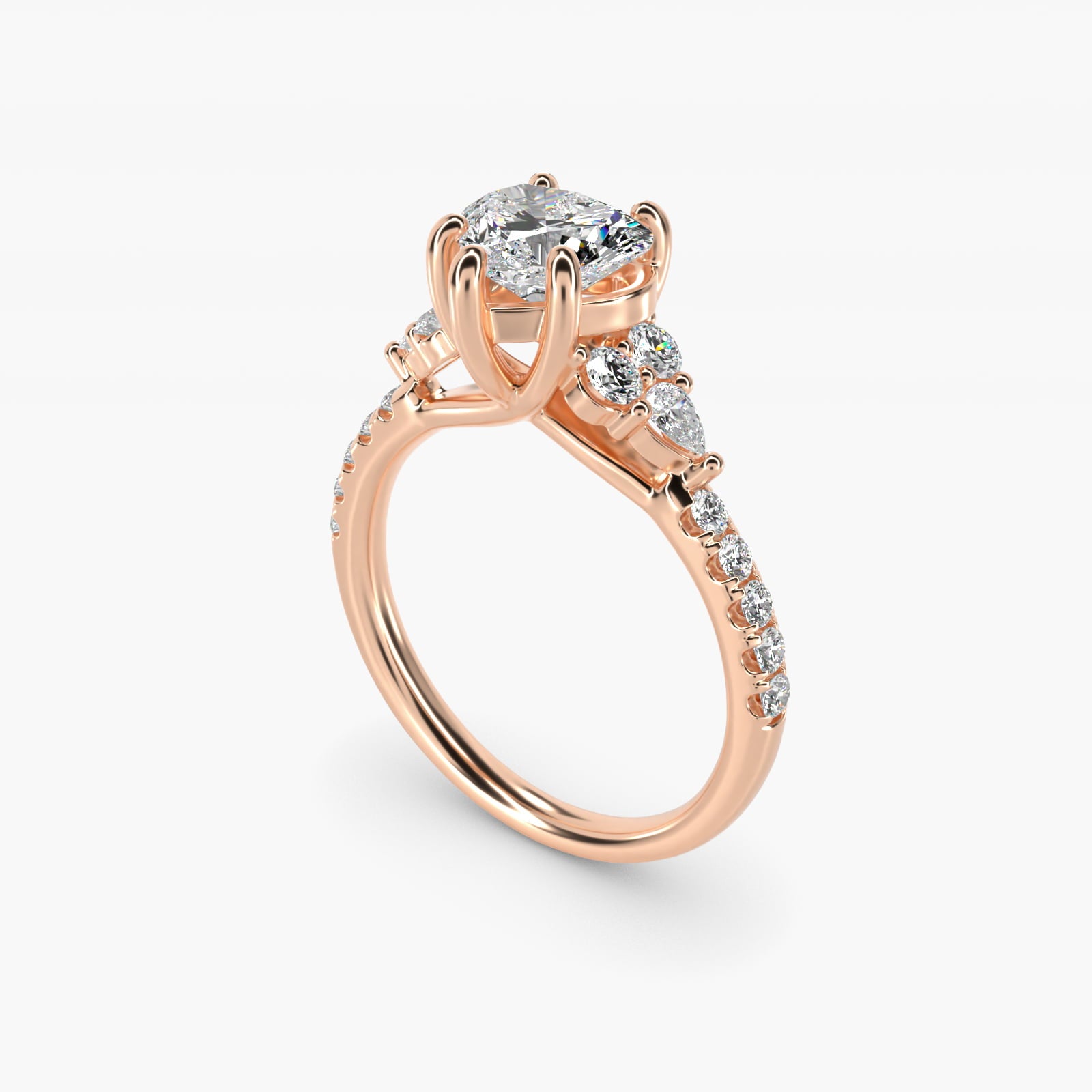 Romantic Round and Pear Cluster Diamond Engagement Ring in 18k Rose Gold (1/3 ct. tw.) - Heart Center
