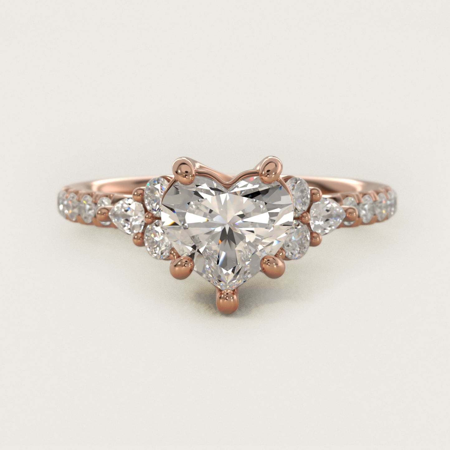 Romantic Round and Pear Cluster Diamond Engagement Ring in 18k Rose Gold (1/3 ct. tw.) - Heart Center