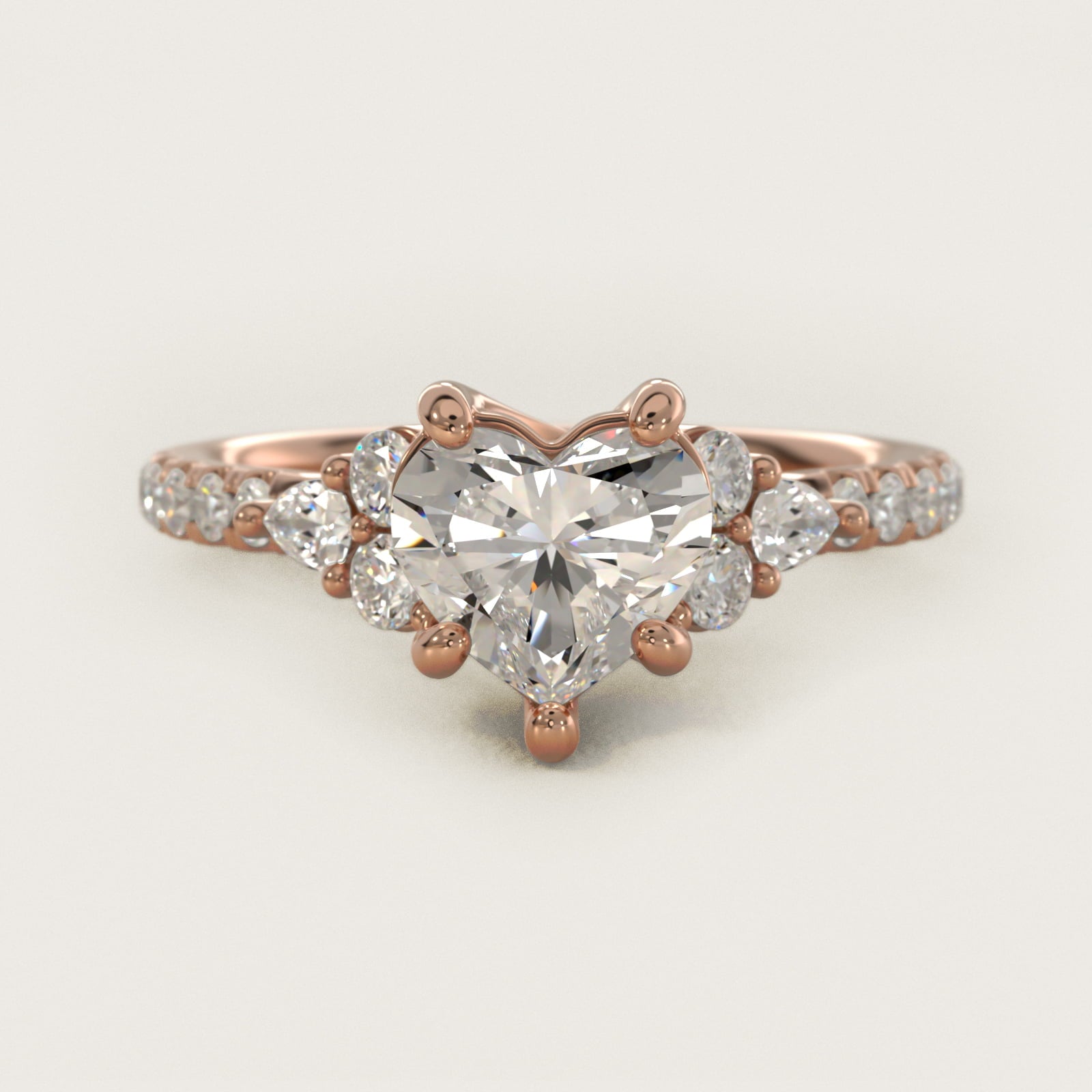 Romantic Round and Pear Cluster Diamond Engagement Ring in 18k Rose Gold (1/3 ct. tw.) - Heart Center